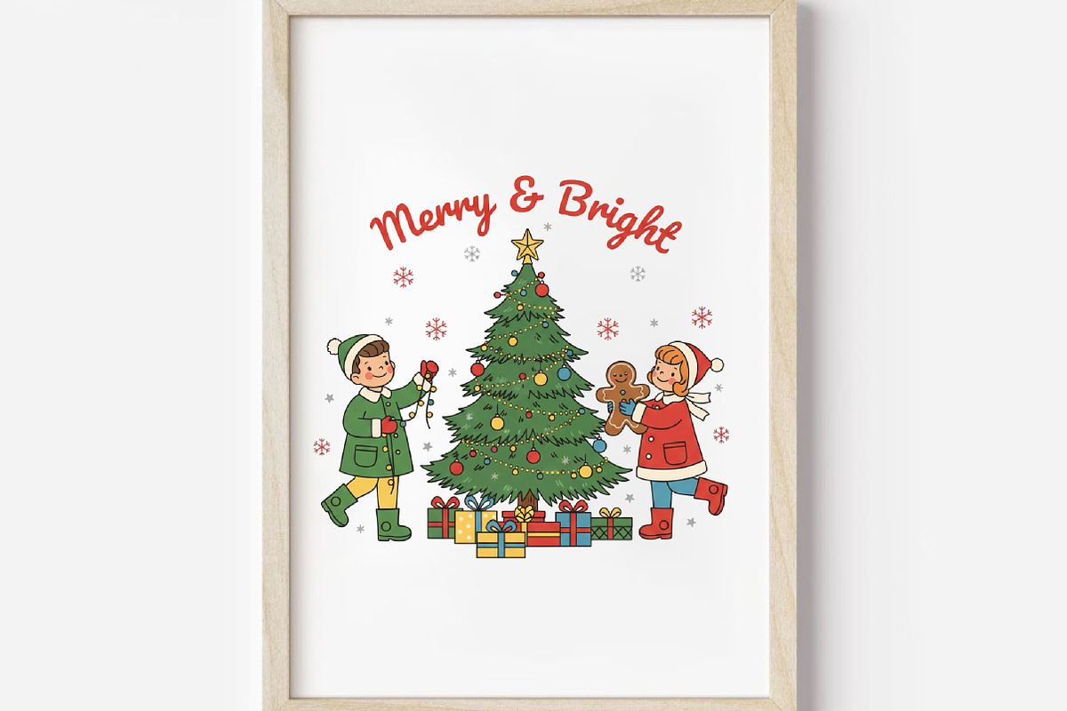 Merry & Bright, Retro Christmas PNG, an Illustration by DreamArtGraphic (Photo 2 of 5)