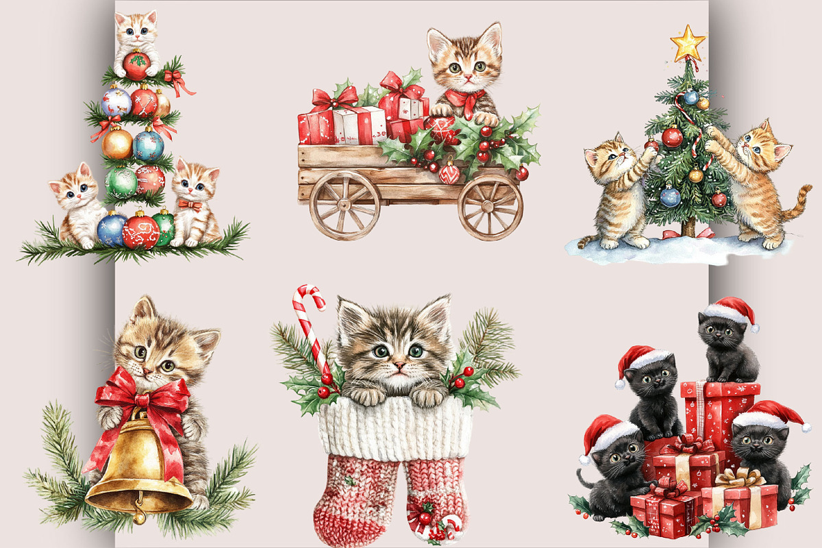 Funny Black Cat Christmas Clipart, an Animal Illustration by SVGArt (Photo 2 of 5)
