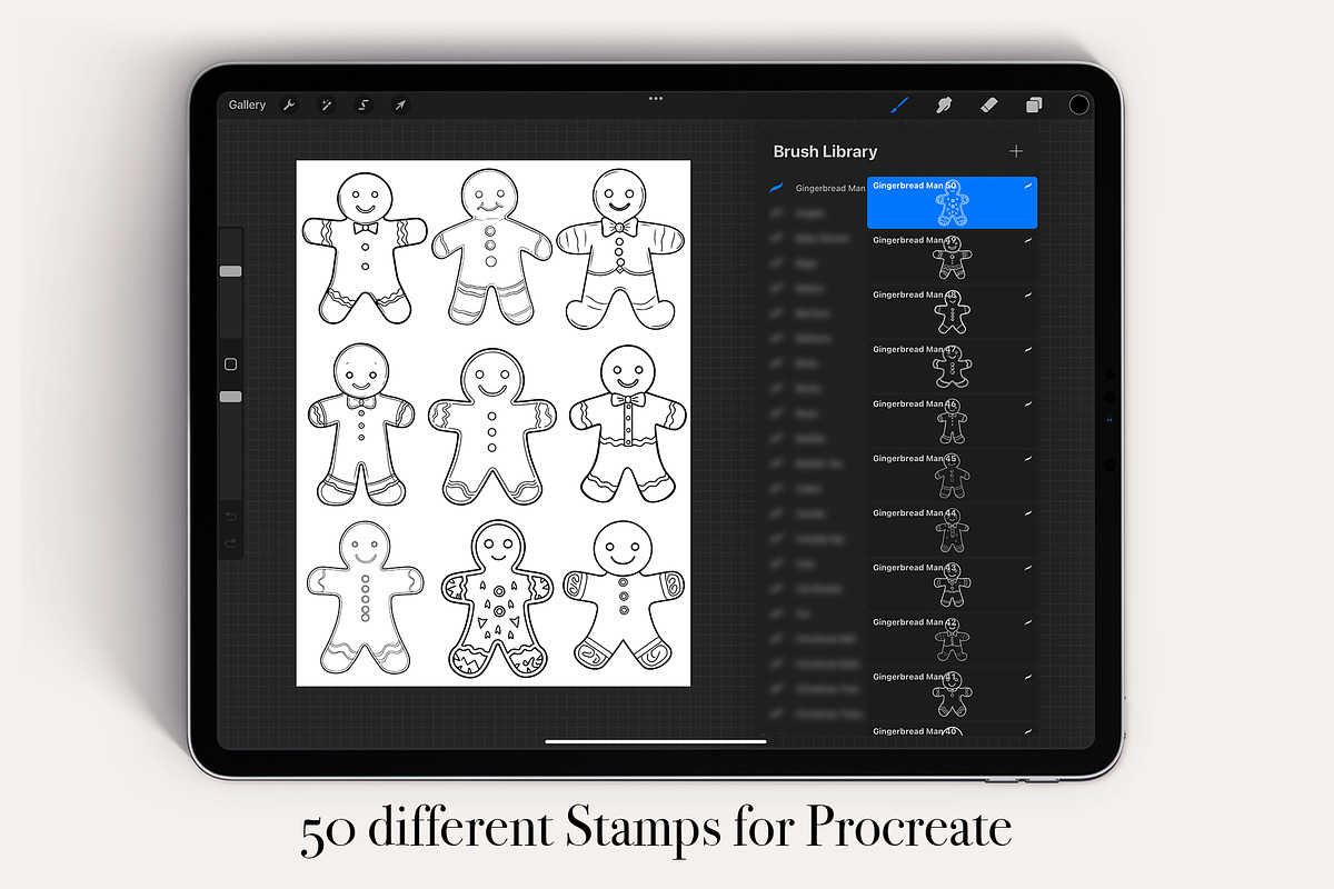 50 Gingerbread Man Procreate Stamps, a Brush Add-On by Procreate Sale (Photo 2 of 6)