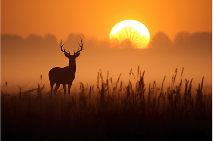 deer silhouette on a misty field, an Animal Photo by Sergey Kotenev