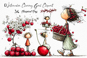 Watercolor Cherry Girl Clipart, an Animal Illustration by Craft Nest (Thumbnail 1 of 6)