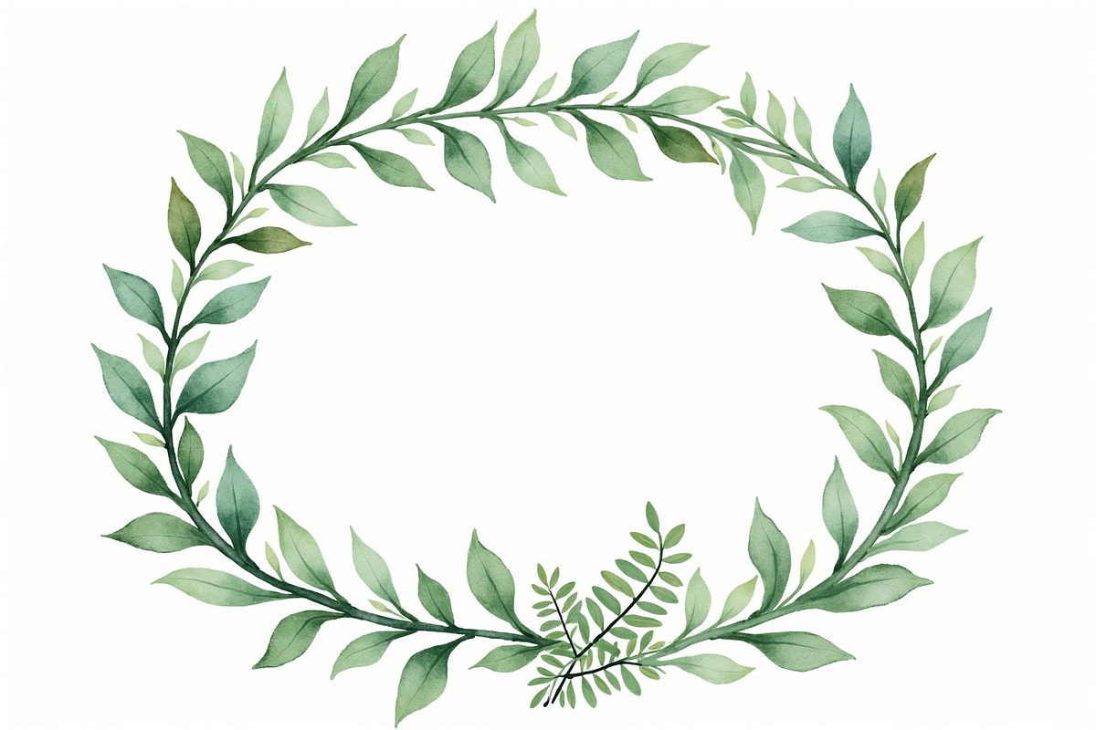 Watercolor Green Leaf Wreath Vector, an Illustration by hafijul (Photo 12 of 12)