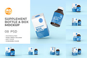 Supplement bottle and box set mockup, a Packaging Mockup by Adstart (Thumbnail 1 of 4)