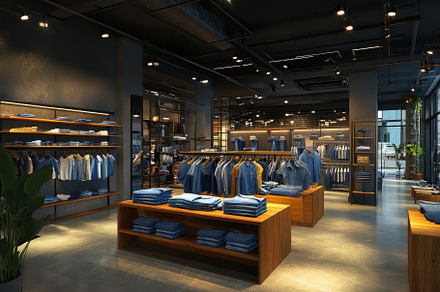 Stylish modern denim display rack in, a Photo by Iftikhar Alam