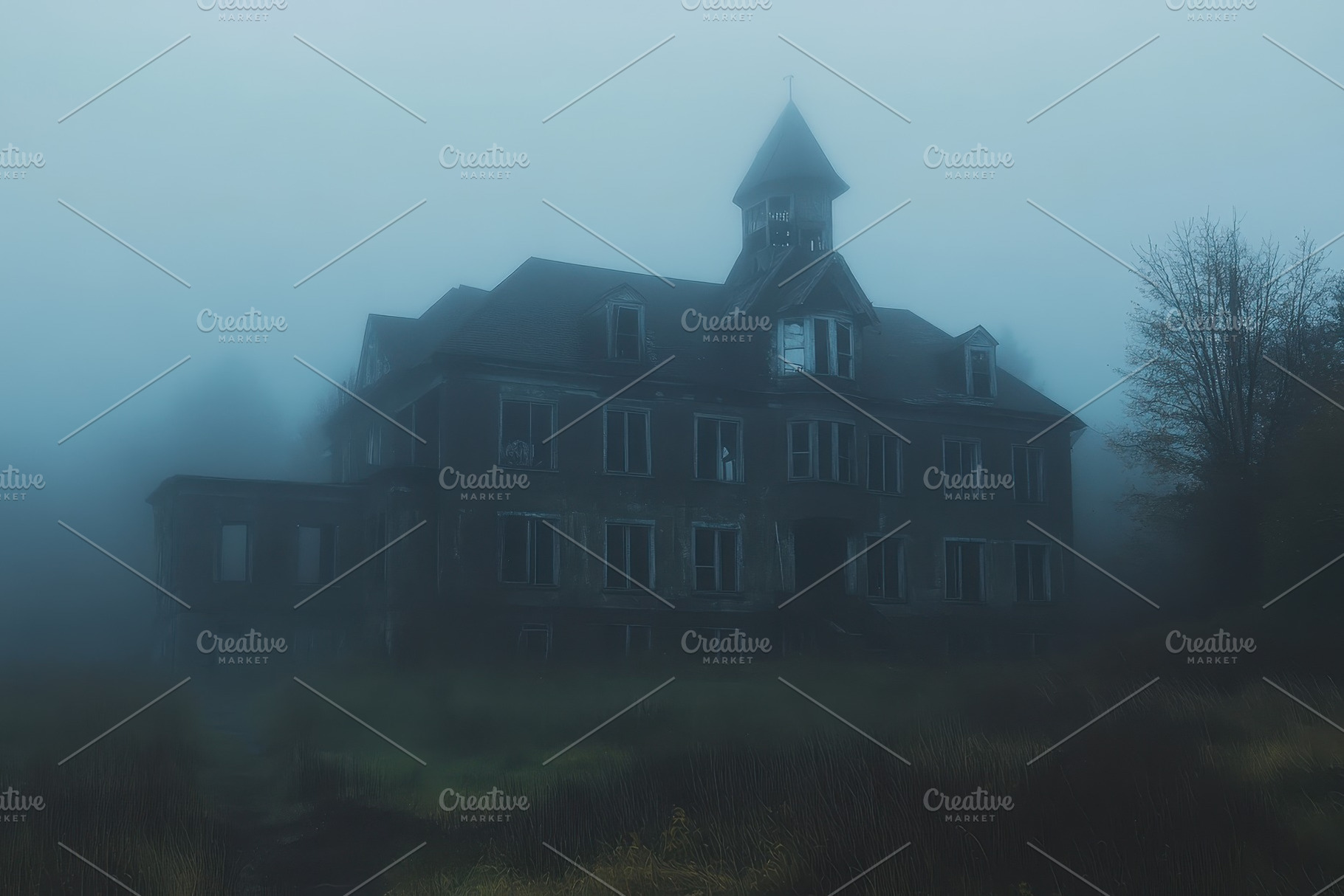 Dilapidated asylum shrouded in fog c, a Photo by Iftikhar Alam