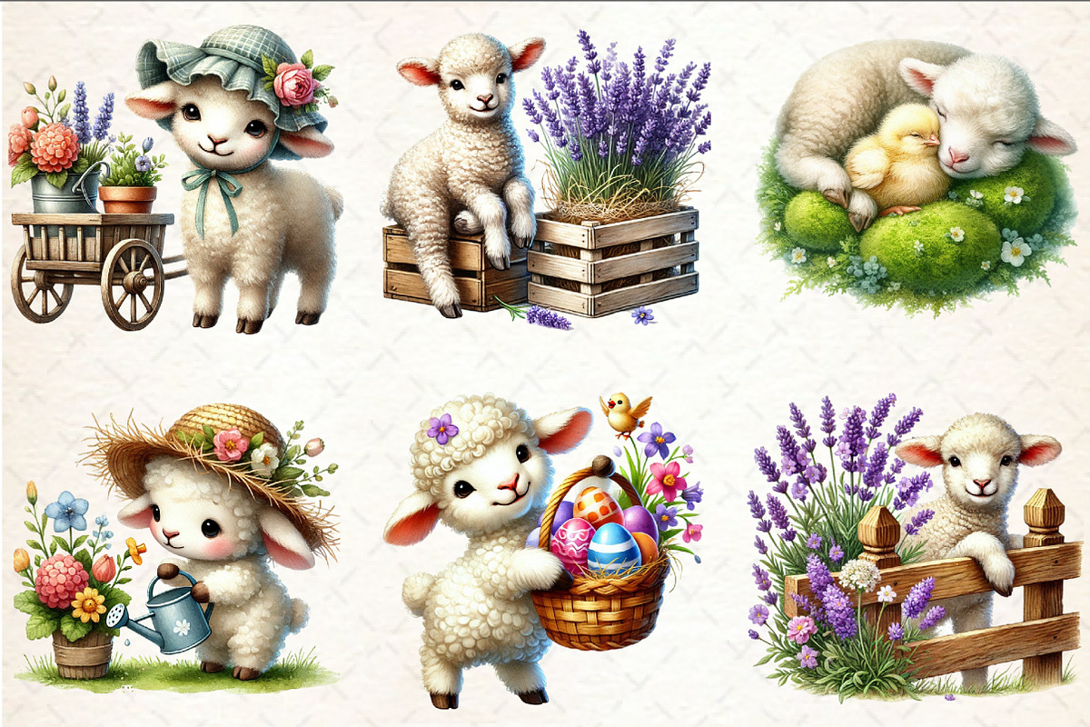 Cute Spring Clipart Lamb Clipart, a Seasonal Illustration by Rose Art (Photo 2 of 4)