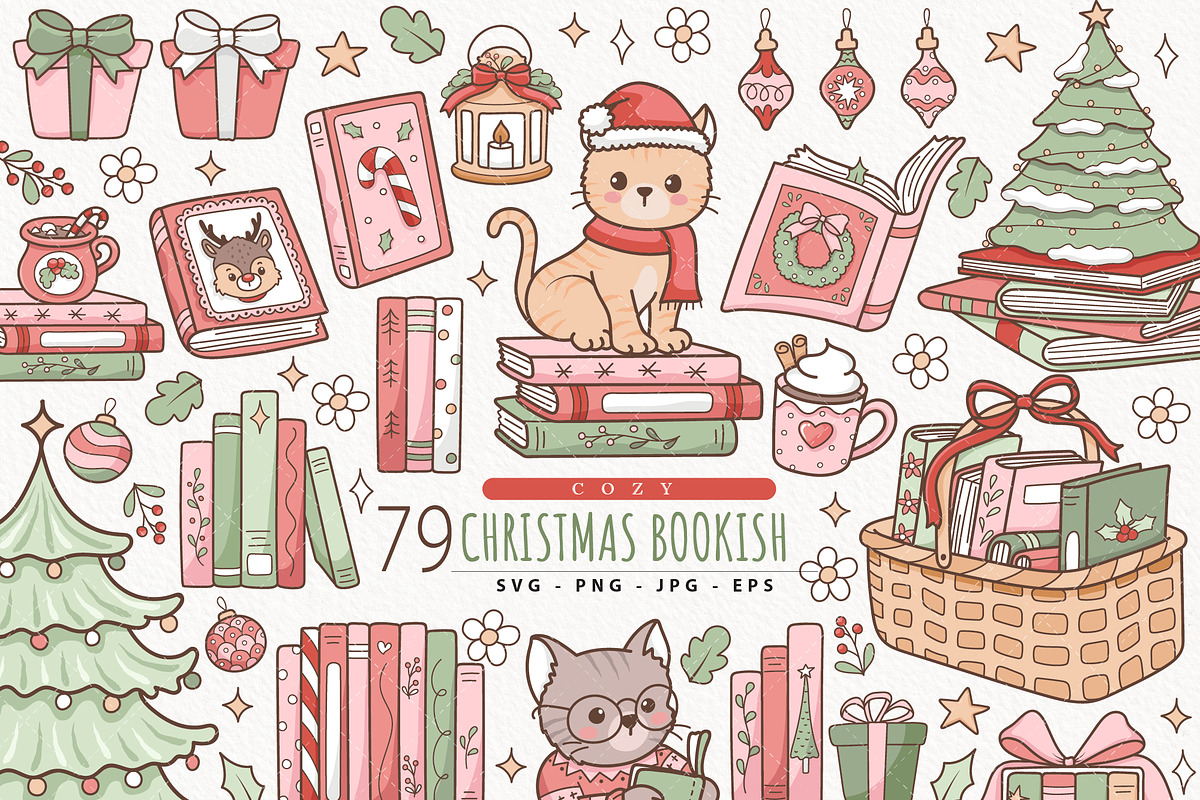 Christmas Bookish Clipart Bundle, a Seasonal Illustration by TitaLivingArt (Photo 1 of 9)