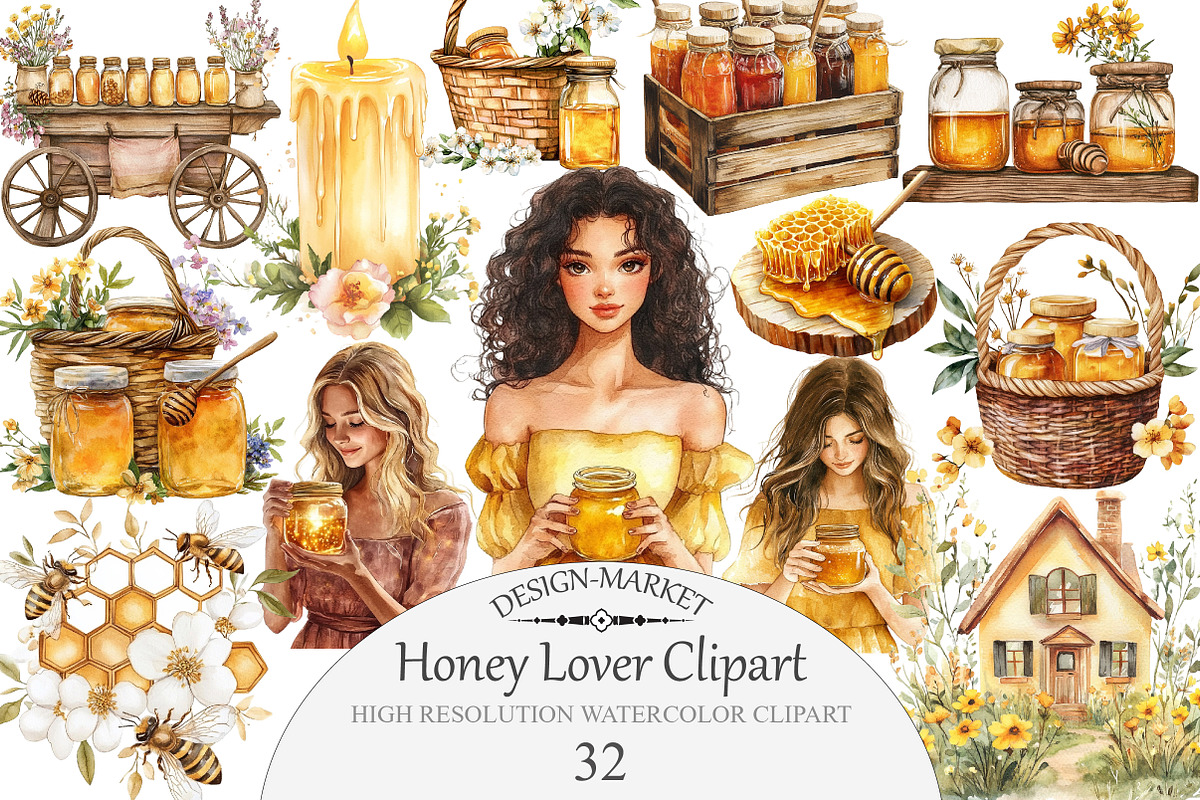 Watercolor Honey Lover Clipart, an Illustration by Design Market (Photo 1 of 4)