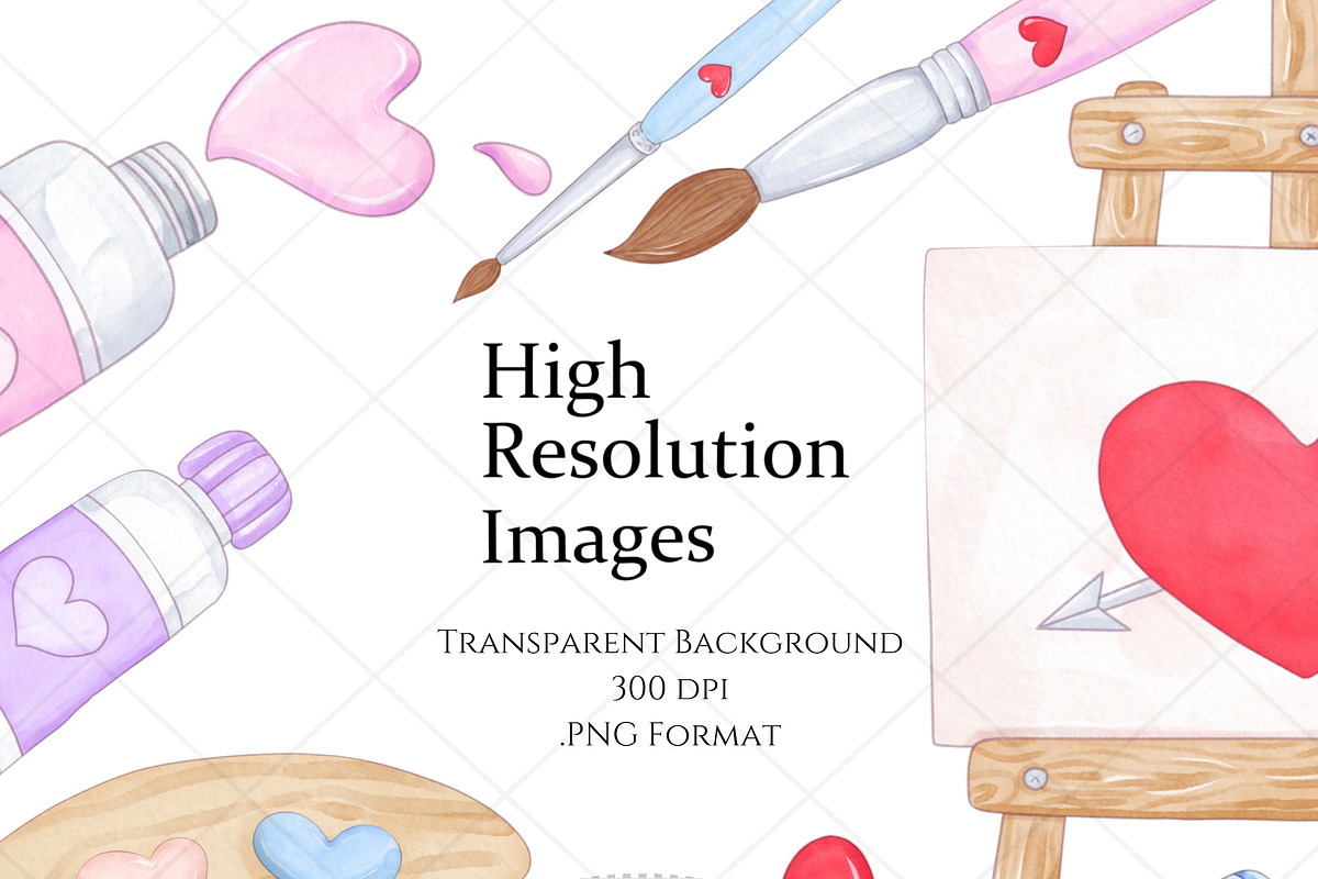 Valentines Day Art Supplies Clipart, a Decorative Illustration by MiracleArtAndDesign (Photo 4 of 4)