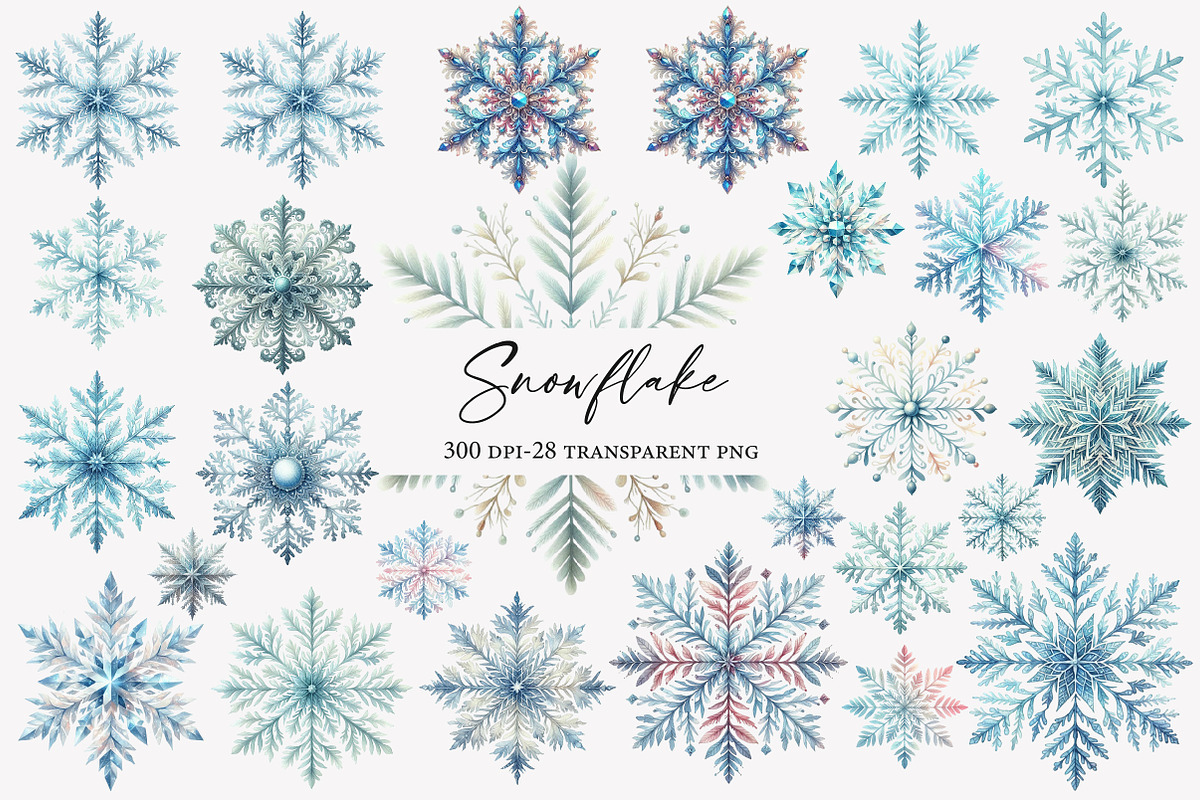 Watercolor Snowflake Clipart, an Illustration by Designworld (Photo 1 of 5)
