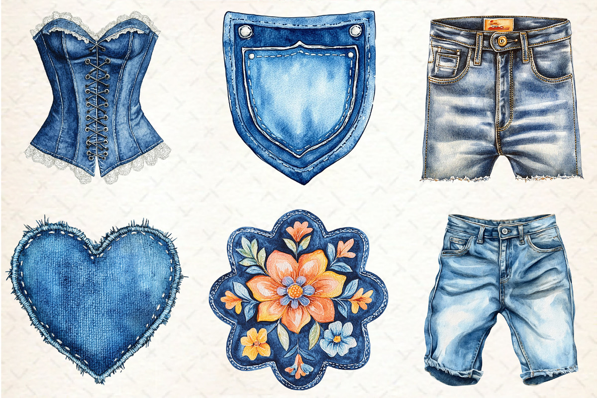 Vintage Denim Sublimation Clipart, an Illustration by Rose Art (Photo 4 of 4)