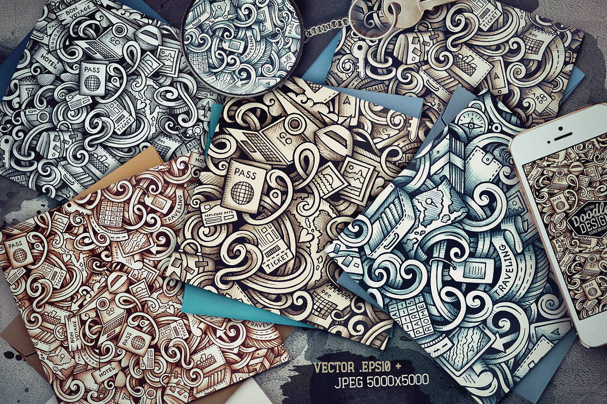 Travel Graphics Doodles Patterns, a Decorative Illustration by BALABOLKA (Photo 2 of 6)