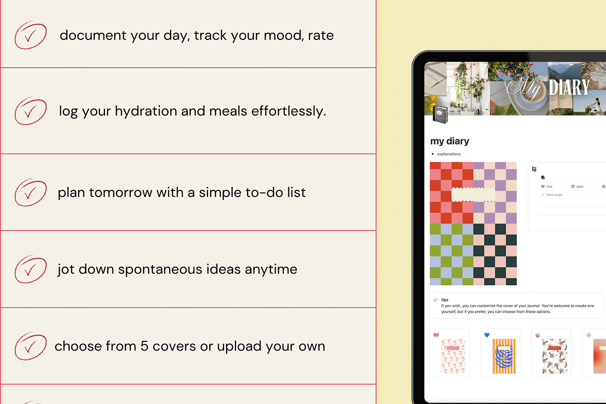 My diary - Notion template, an App Template by Iasan Design (Photo 5 of 13)