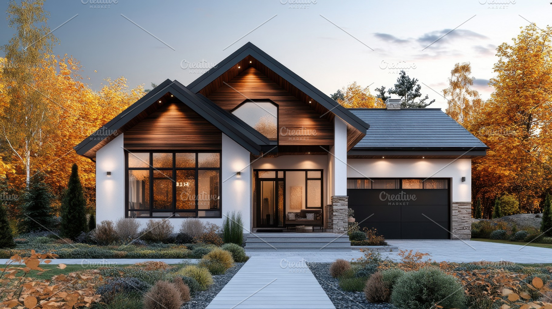 Modern house in autumn landscape, a Photo by Beautiful things