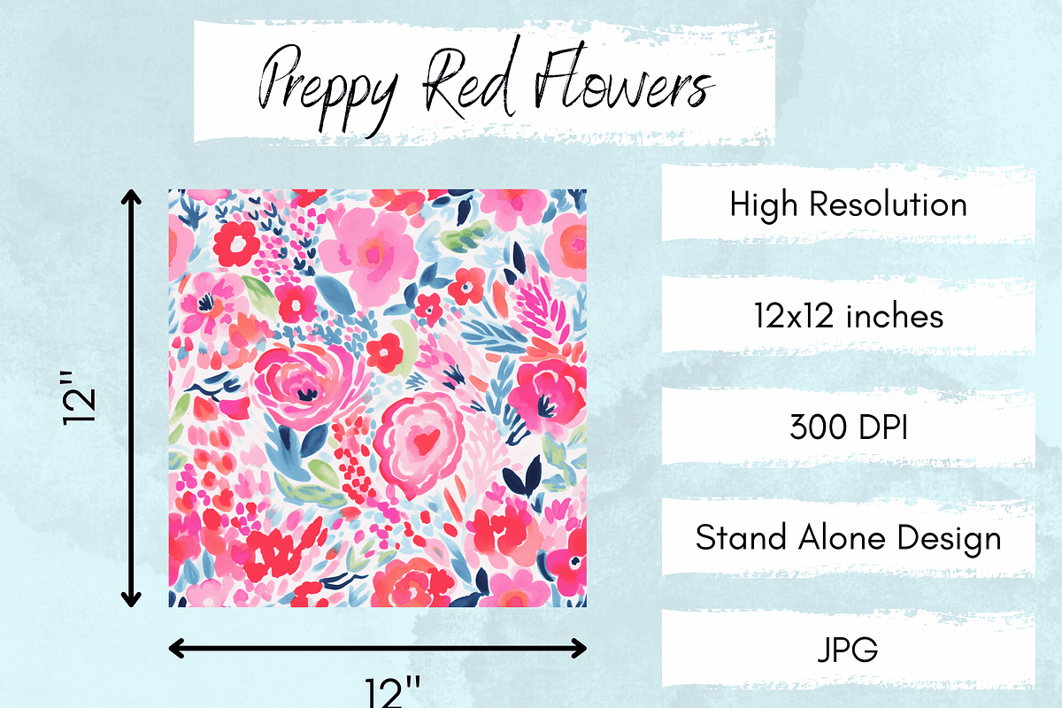 Preppy Red Flowers Digital Paper, a Background Graphic by Paper & Pattern Studio (Photo 4 of 9)