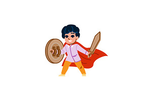 Brave kid playing superhero holding, an Illustration by pikepicture
