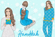 Hanukkah Girls Clipart, a Person Illustration by GlamArtZhanna (Thumbnail 1 of 4)