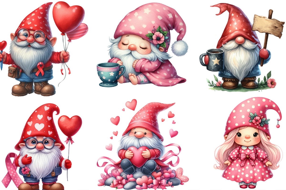 Breast Cancer Gnome Watercolor PNG, an Illustration by Designking (Photo 2 of 4)