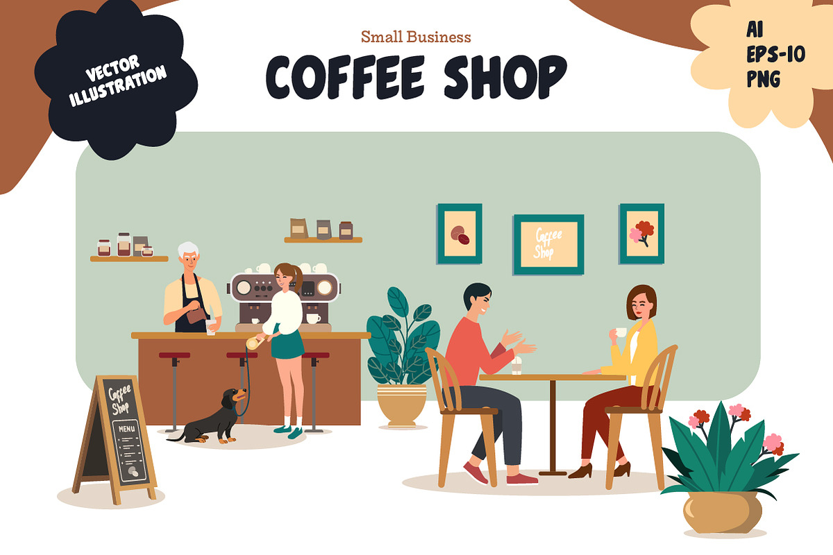 Coffee Shop Scene Illustration, a Person Illustration by Graphicado