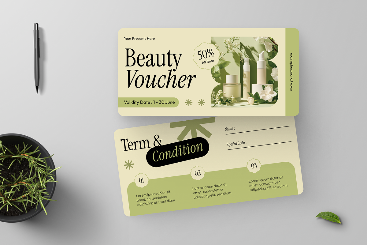 Beauty Skincare Gift Voucher, a Card Template by Annora Studio (Photo 2 of 6)