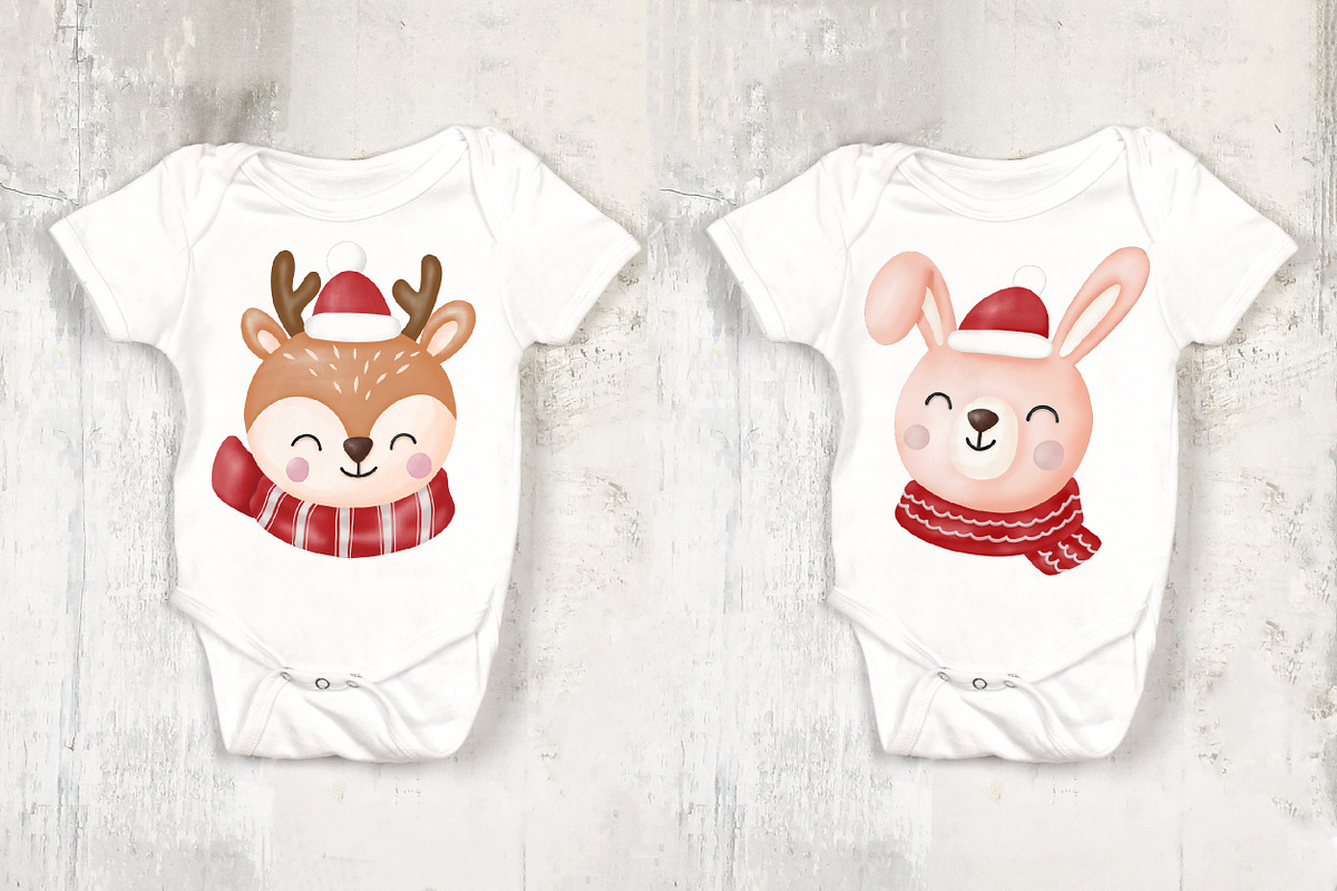 Watercolor Santa & Animals Clipart, an Animal Illustration by Noey smiley (Photo 4 of 6)