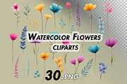Watercolor Flowers cliparts, an Object Illustration by BazziBa♥ (Thumbnail 1 of 5)