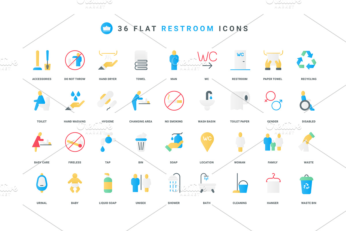 Restroom bathroom public wc icons, an Object Illustration by Lemberg Vector