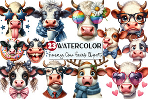 Funny Quirky Cow Faces Clipart, an Animal Illustration by Rose Art