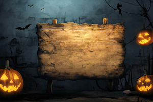 Halloween with a Wooden Signboard, a Templates & Theme by VetalStock