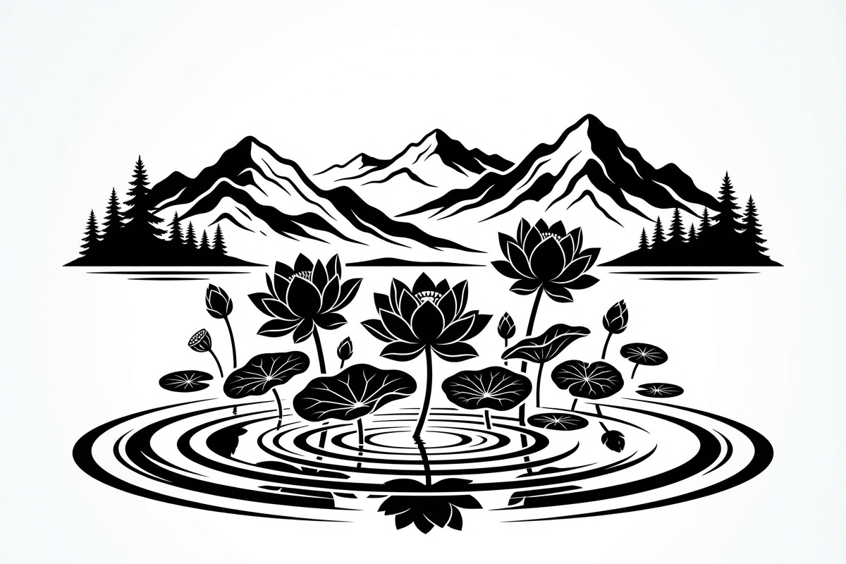 60 Lotus Mountain Harmony Silhouette, an Empty State Illustration by Amazin_art (Photo 14 of 31)
