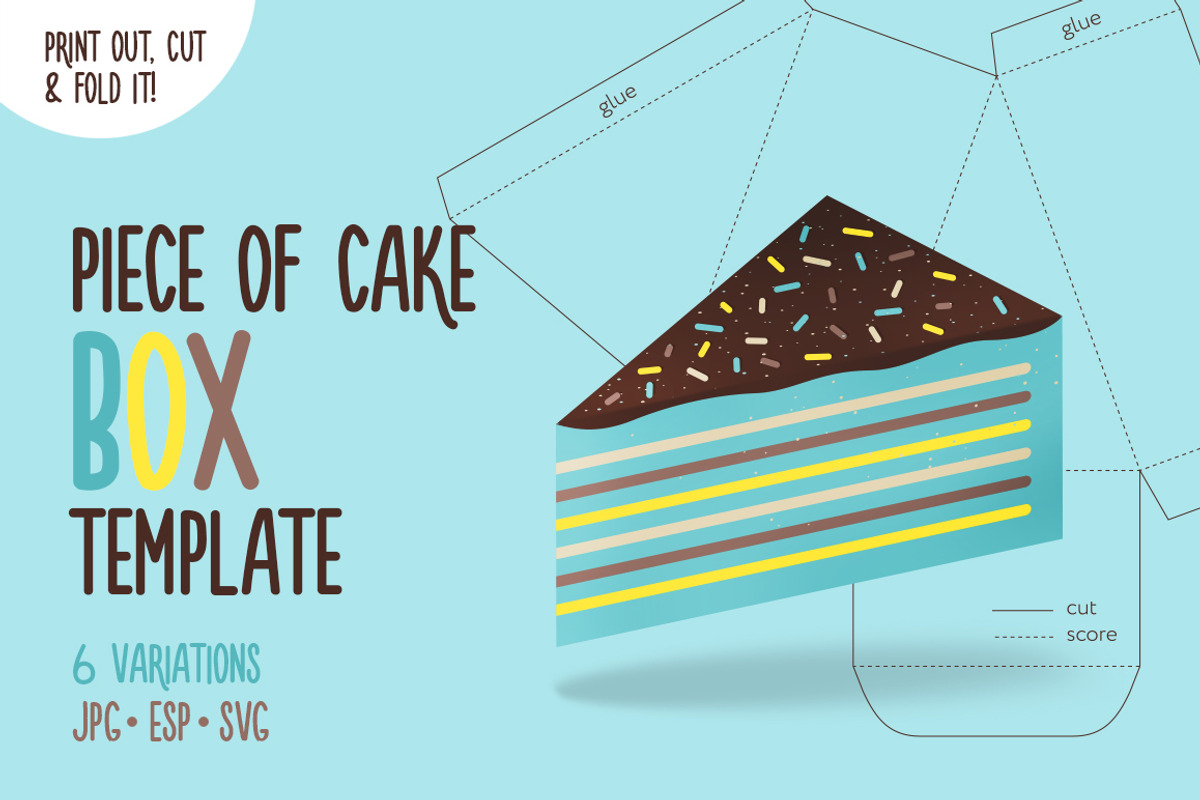 Printable Box Template - Cake Slice, a Stationery Template by moibalkon | Creative Market for Free Printable Cake Box Templates