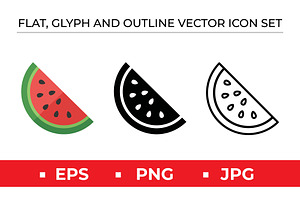 Flat Glyph Outline Watermelon Slice, an Outline Icon by Artonix