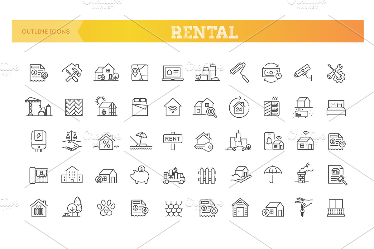 Rental property line icons set, an Outline Icon by Tettygreen (Photo 1 of 2)