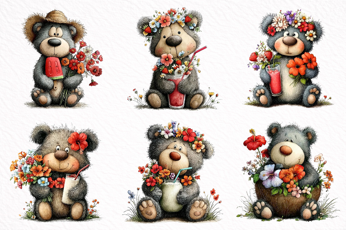 Summer Teddy Bear Clipart, an Illustration by DreamArtGraphic (Photo 8 of 8)