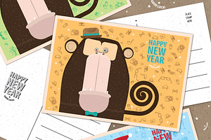 New Year: Vector Postcards Set