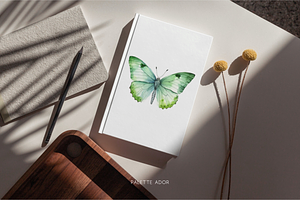 Watercolor Green Butterflies