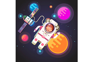 Astronaut Girl Flying In Space