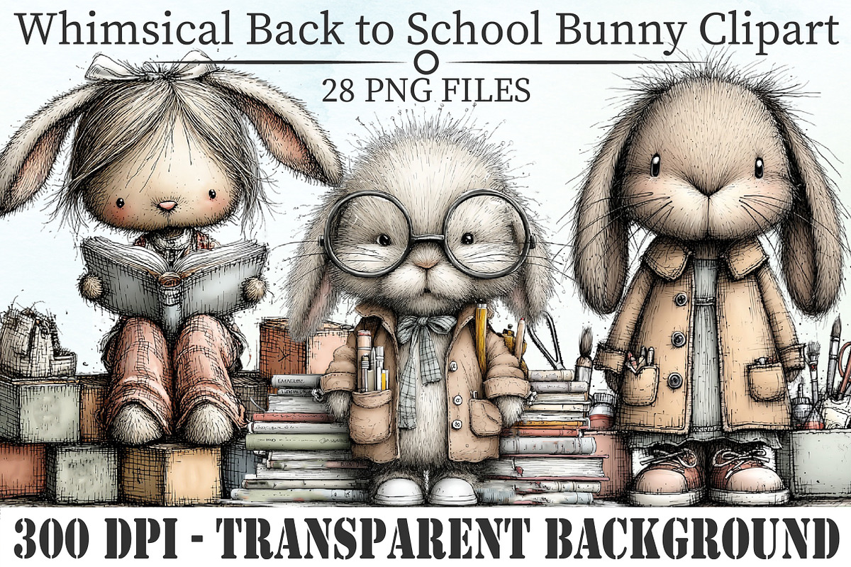 Whimsical Back to School Bunny PNG, an Animal Illustration by Libby Wishes (Photo 1 of 5)
