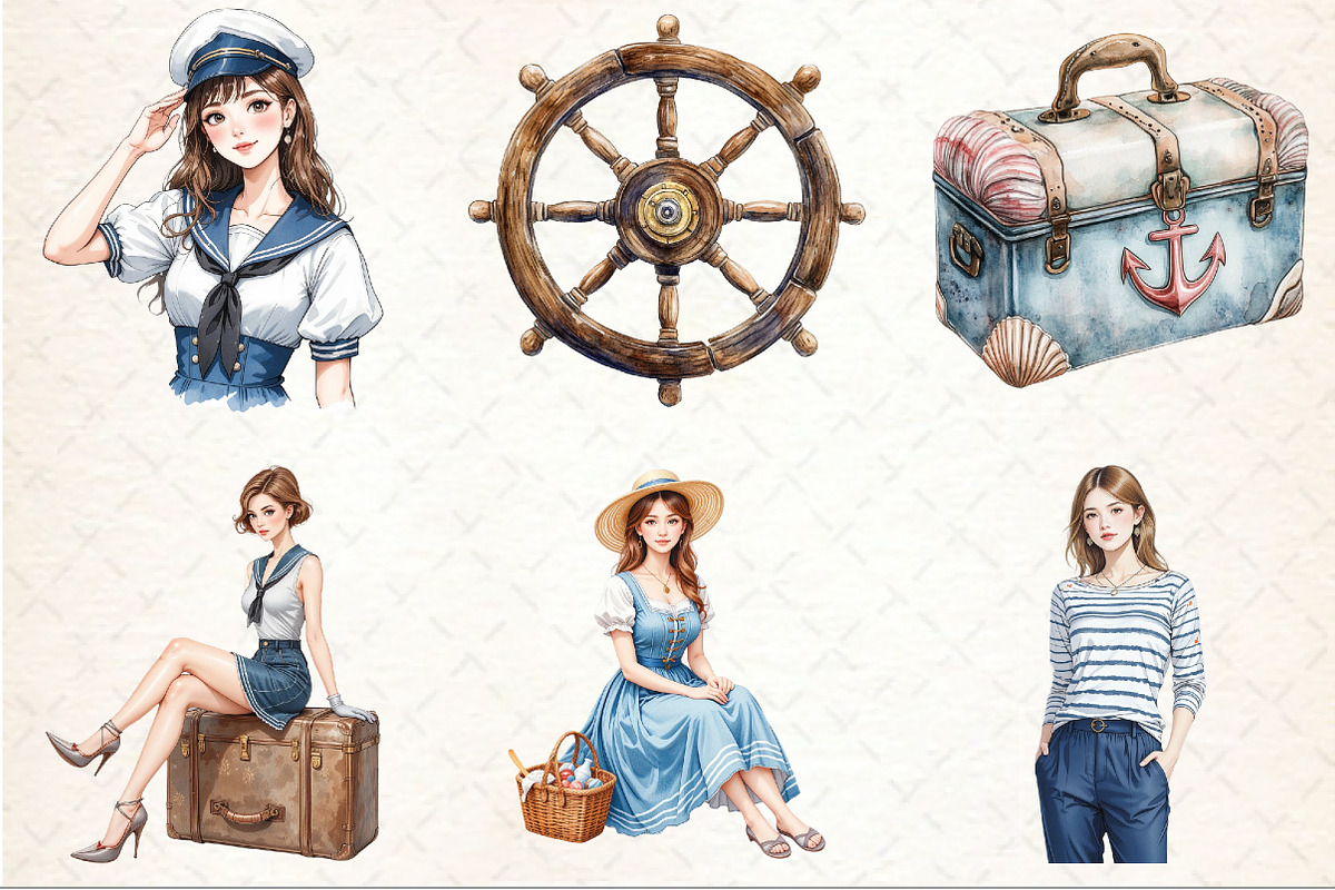 Vintage Nautical Summer Clipart, an Illustration by Rose Art (Photo 3 of 7)