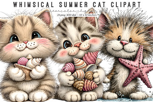 Whimsical summer cat clipart, an Illustration by SinaCreation