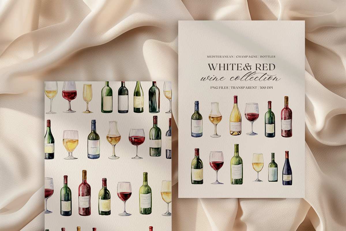 Wine Bottles & Glasses — Watercolor, a Decorative Illustration by ThaismotaCreativeCo (Photo 5 of 7)