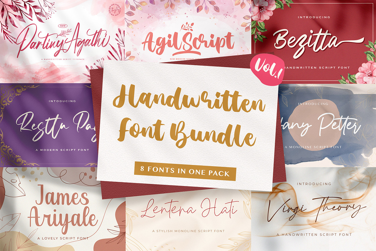 Handwritten Font Bundle Vol 1, a Script Font by StringLabs