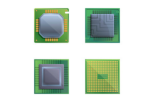 Microchip icons set cartoon vector, a Technology Illustration by Ylivdesign