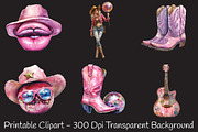 Pink Disco Cowgirl Watercolor Clipar, an Illustration by RobertsArt (Thumbnail 2 of 7)
