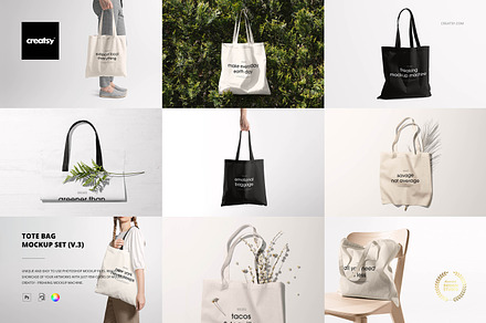 Tote Bag Mockup Set (v.3), a Packaging Mockup by creatsy5
