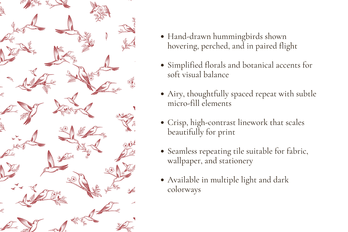 Hummingbird Illustrated Toile Print, a Pattern Graphic by Hughes Studio (Photo 4 of 8)