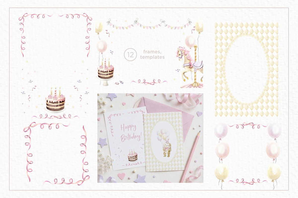 Birthday Bunny Watercolor collection, an Animal Illustration by Farida Bik (Photo 5 of 10)