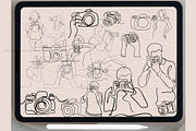 66 camera line art PROCREATE brushes, a Brush Add-On by TaKong Magics (Thumbnail 3 of 3)