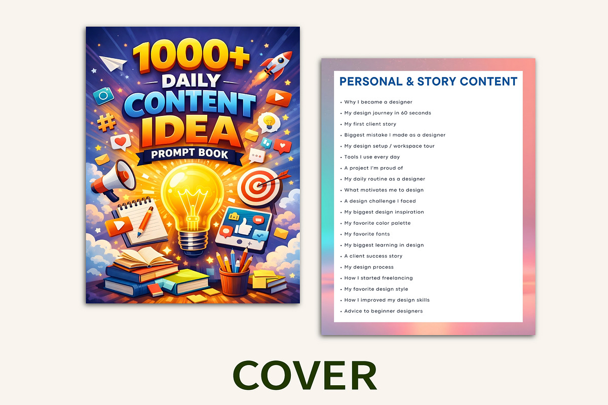 1000+ Daily Content Idea Prompt, a Stationery Template by Designmela01 (Photo 6 of 10)