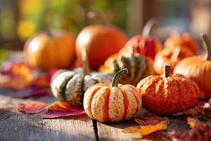 Variety of colorful pumpkins in autumn setting, a Nature Photo by AlyaAnd